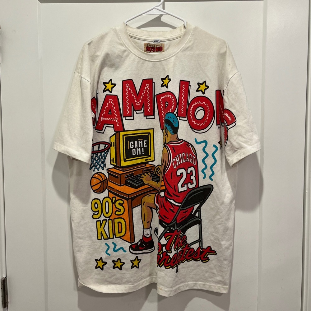 BrandMakers 90s Kid Champion Graphic T-Shirt White Heavyweight Relaxed Fit M
